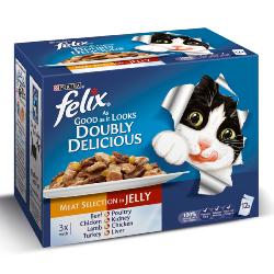 Felix | Wet Cat Food Pouches | As Good As It Looks | Doubly Delicious Meat - 12 x 100g