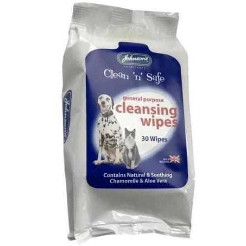 Johnsons Clean N Safe Cleansing Wipes For Cats & Dogs - 30 Wipes