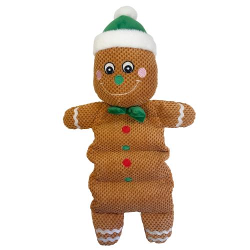 Holly & Robin | Christmas Dog Toy | Gingerbread Flattie Tummy Squeaker