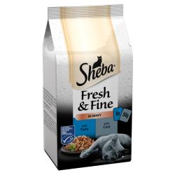 Sheba | Wet Cat Food Pouches | Fresh & Fine Single Servings | Tuna & Cod Selection - 6 x 50g