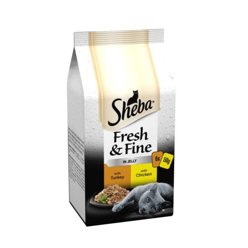 Sheba | Wet Cat Food Pouches | Fresh & Fine Single Servings | Chicken & Turkey Selection in Jelly - 6 x 50g