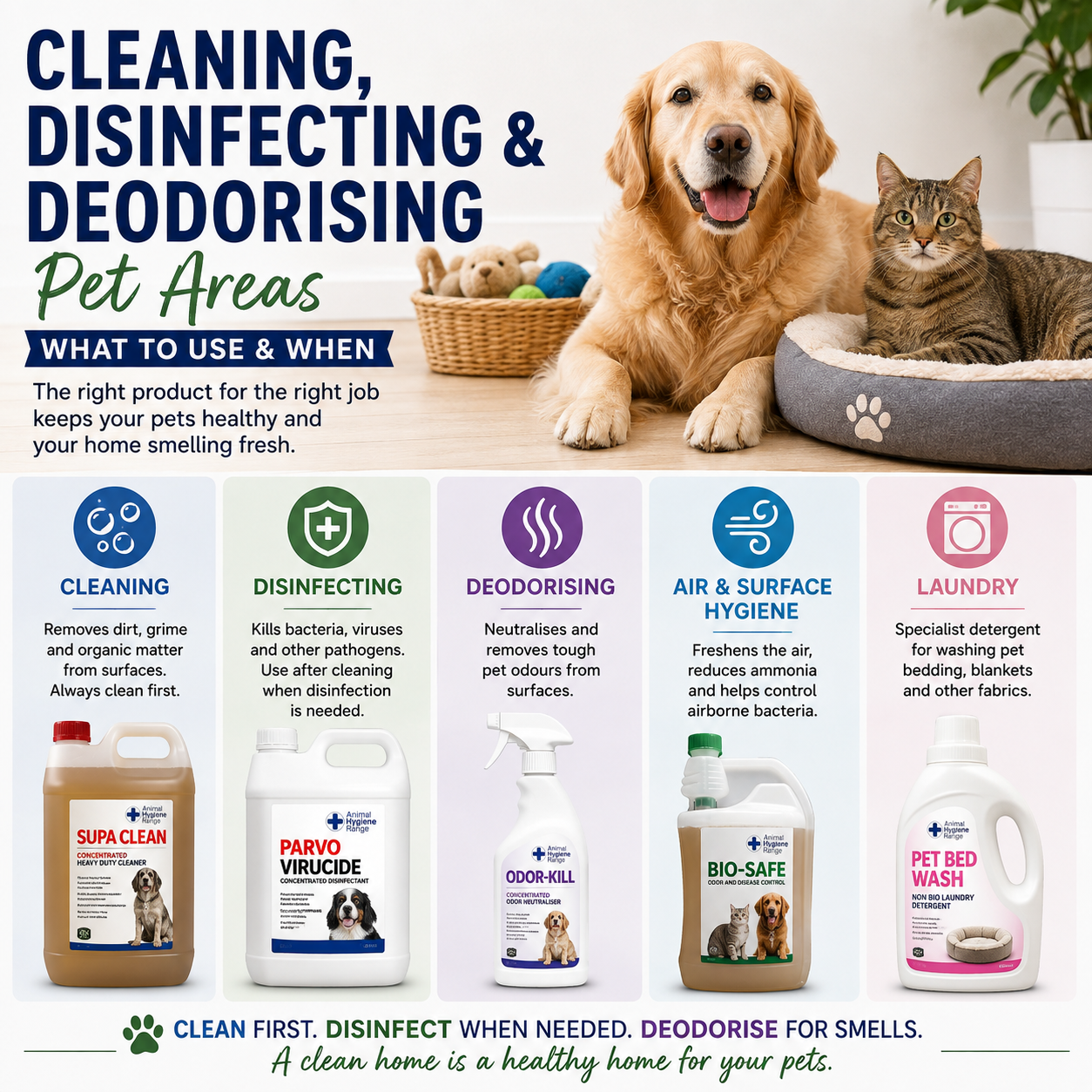 Cleaning, Disinfecting & Deodorising Pet Areas: What to Use and When