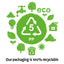 Recycling symbol with green icons and text on a white background