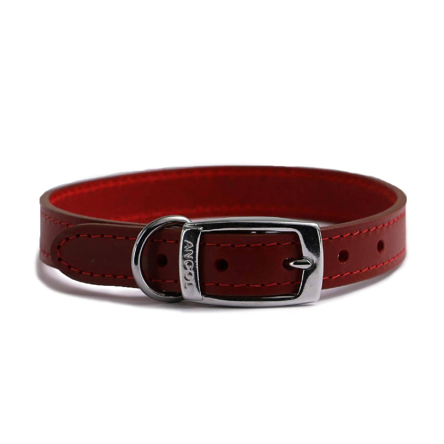 Ancol | Luxury Leather Sewn Dog Collar | Red