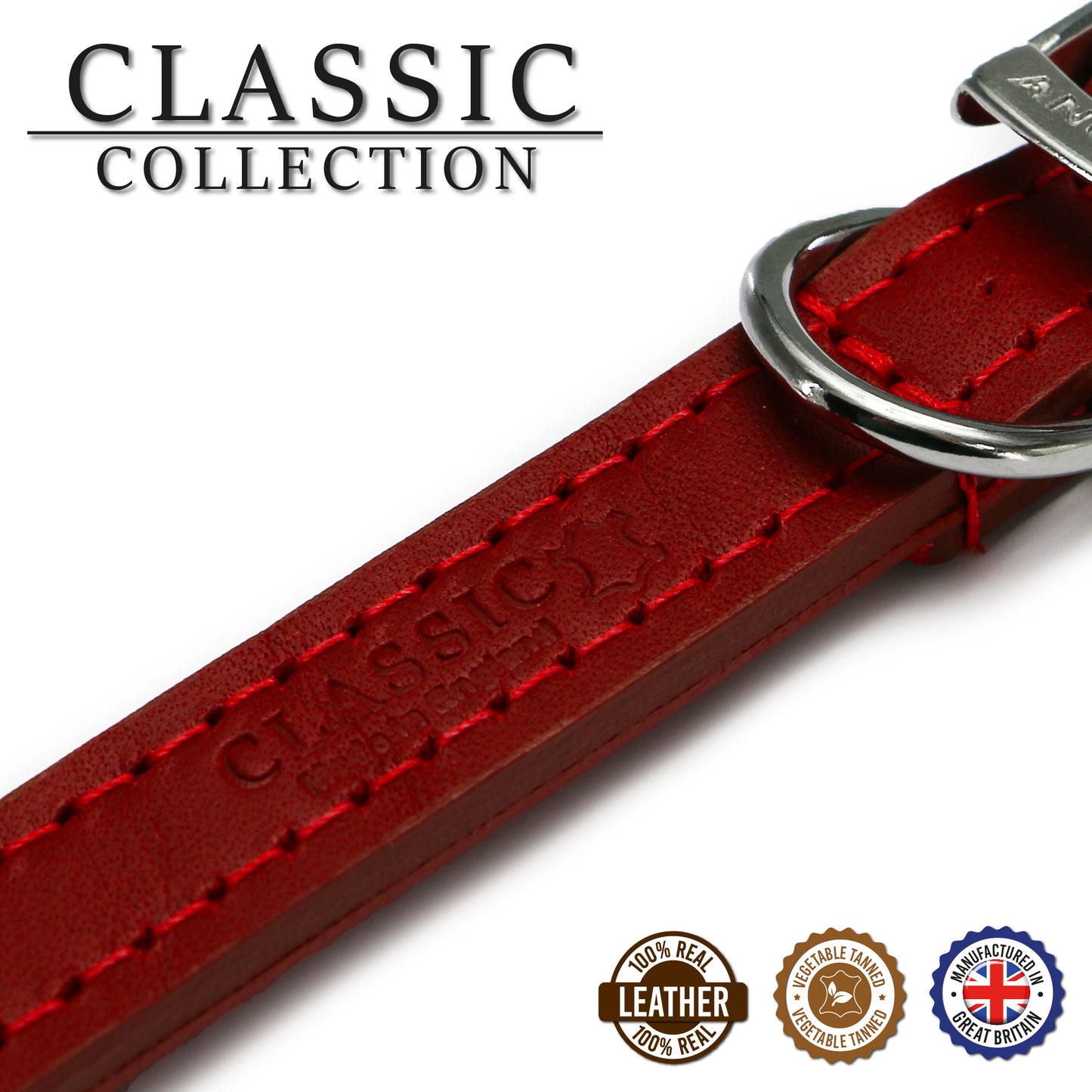 Ancol | Leather Sewn/Studded Dog Collar | Red