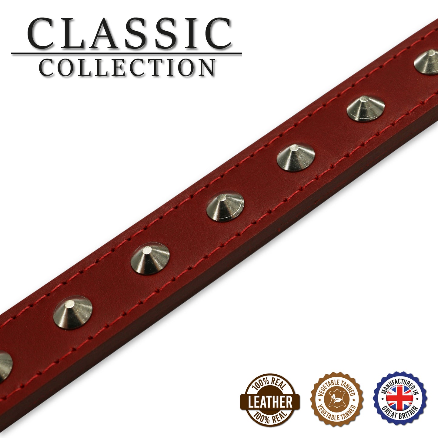 Ancol | Leather Sewn/Studded Dog Collar | Red