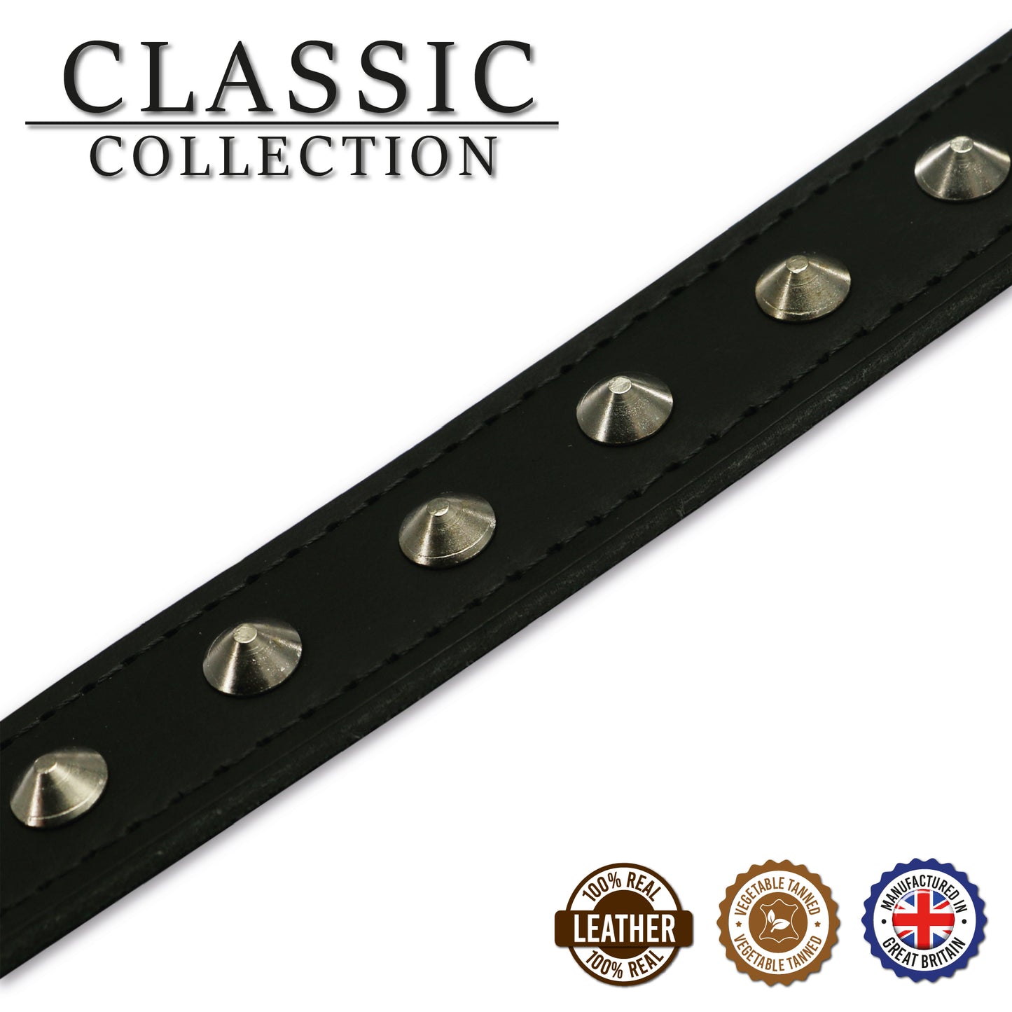 Ancol | Leather Sewn/Studded Dog Collar | Black