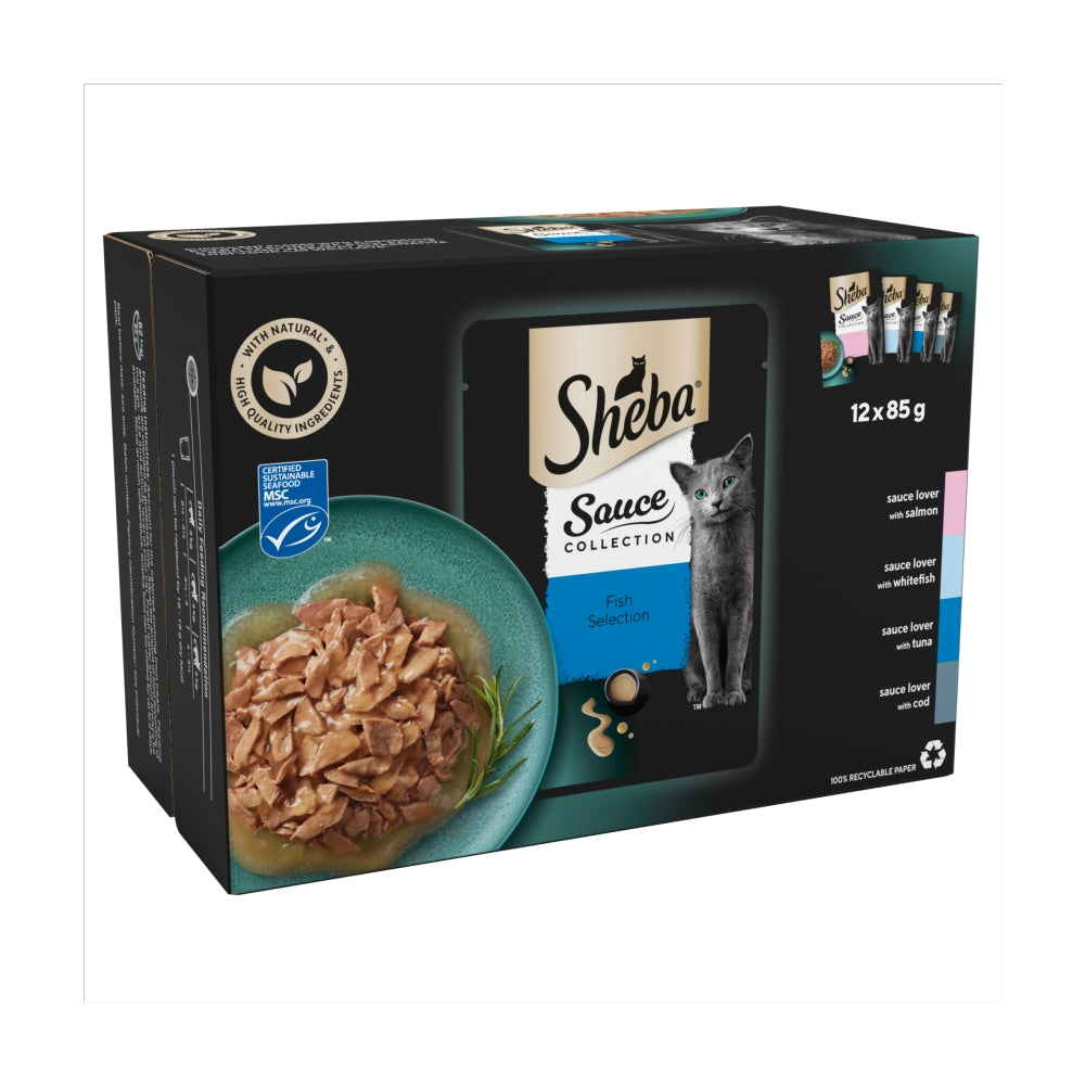 Sheba | Wet Cat Food Pouches | Sauce Collection | Fish Selection - 12 x 85g