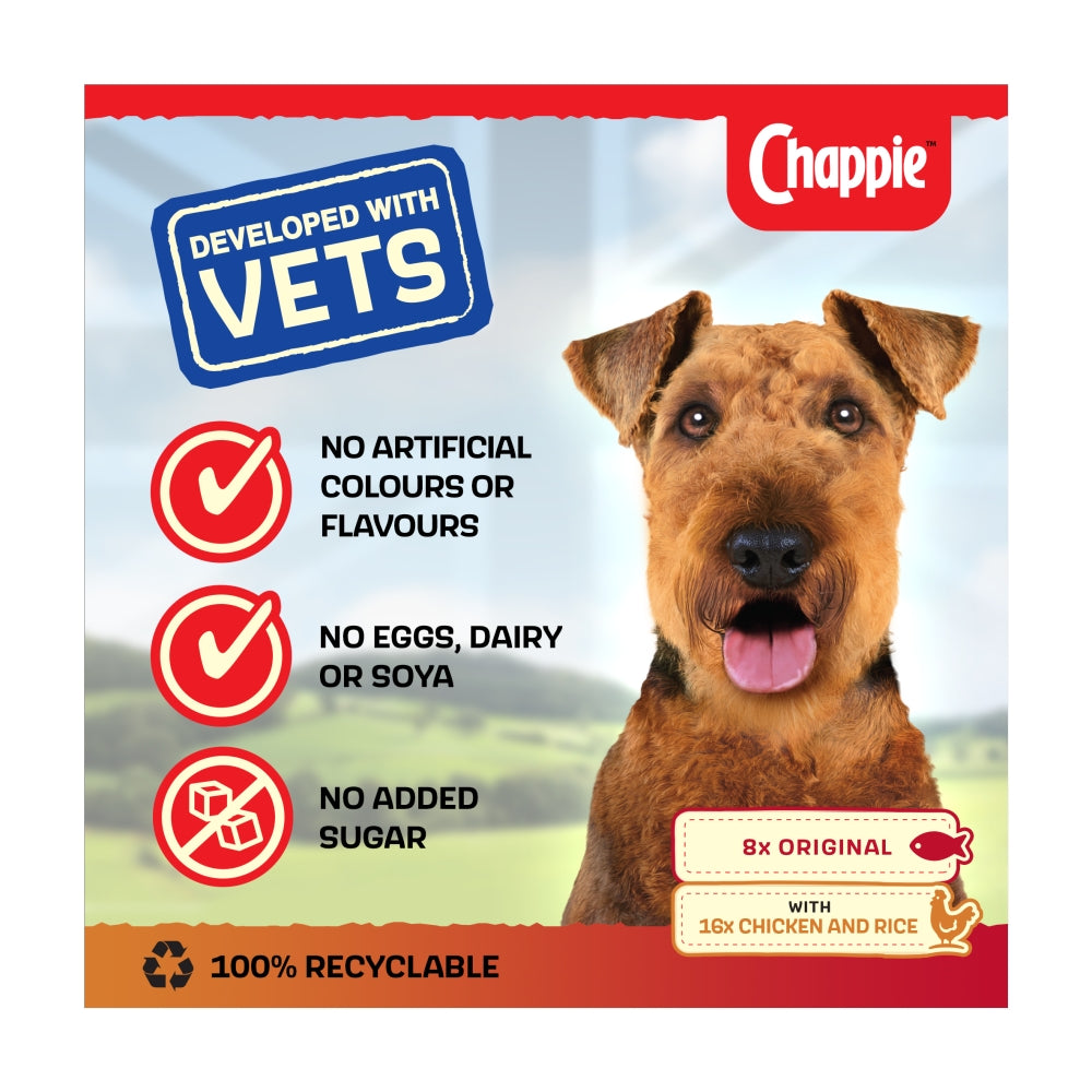Chappie Wet Dog Food Tins | Mixed Flavour (24 x 412g) | Original & Chicken