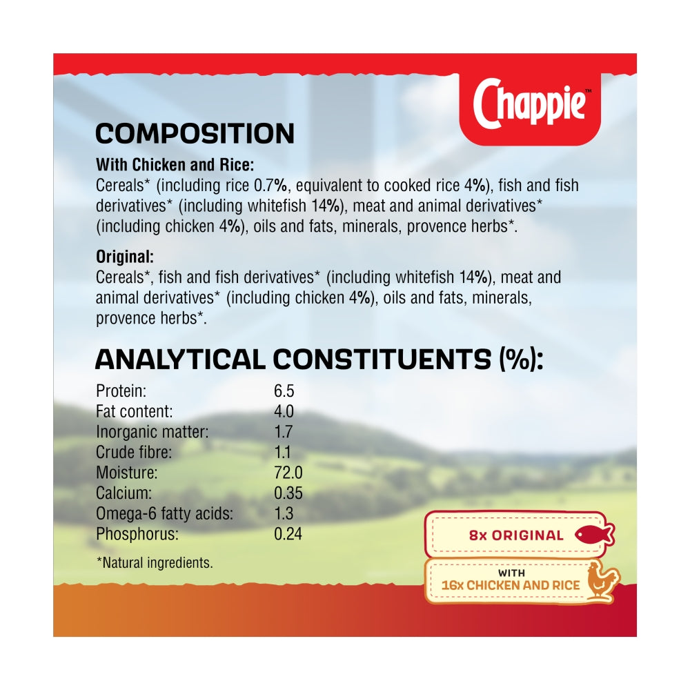 Chappie Wet Dog Food Tins | Mixed Flavour (24 x 412g) | Original & Chicken