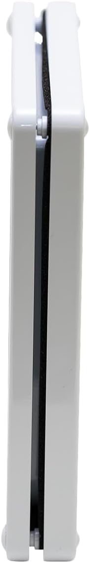 White rectangular object with a black stripe on a white background