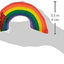 Colorful rainbow-shaped yeoww cat toy held by a hand with measurements indicated.