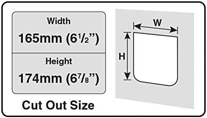 Measurement chart showing width, height, and cut out size of a rectangular object.