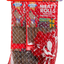 Good Boy Dog Treat Stocking with treats for dogs on a red background