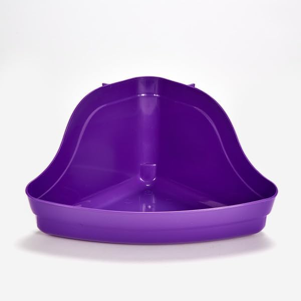 Purple plastic pet litter box on a white background