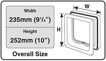 Measurement chart for a pet door with dimensions labeled.