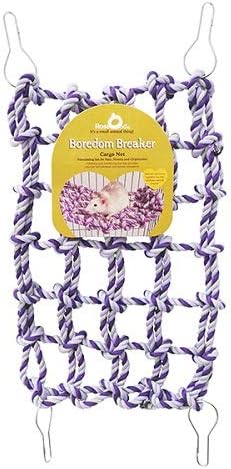 Purple rope toy for small animals with a rat on the packaging label