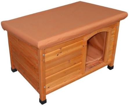 Wooden pet house with a terracotta-colored roof on a white background