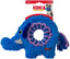 Blue elephant-shaped dog toy with purple ring on a white background, featuring KONG branding.