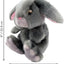 Gray plush bunny with measurements on a white background