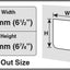 Measurement chart showing width and height dimensions with cut out size label.