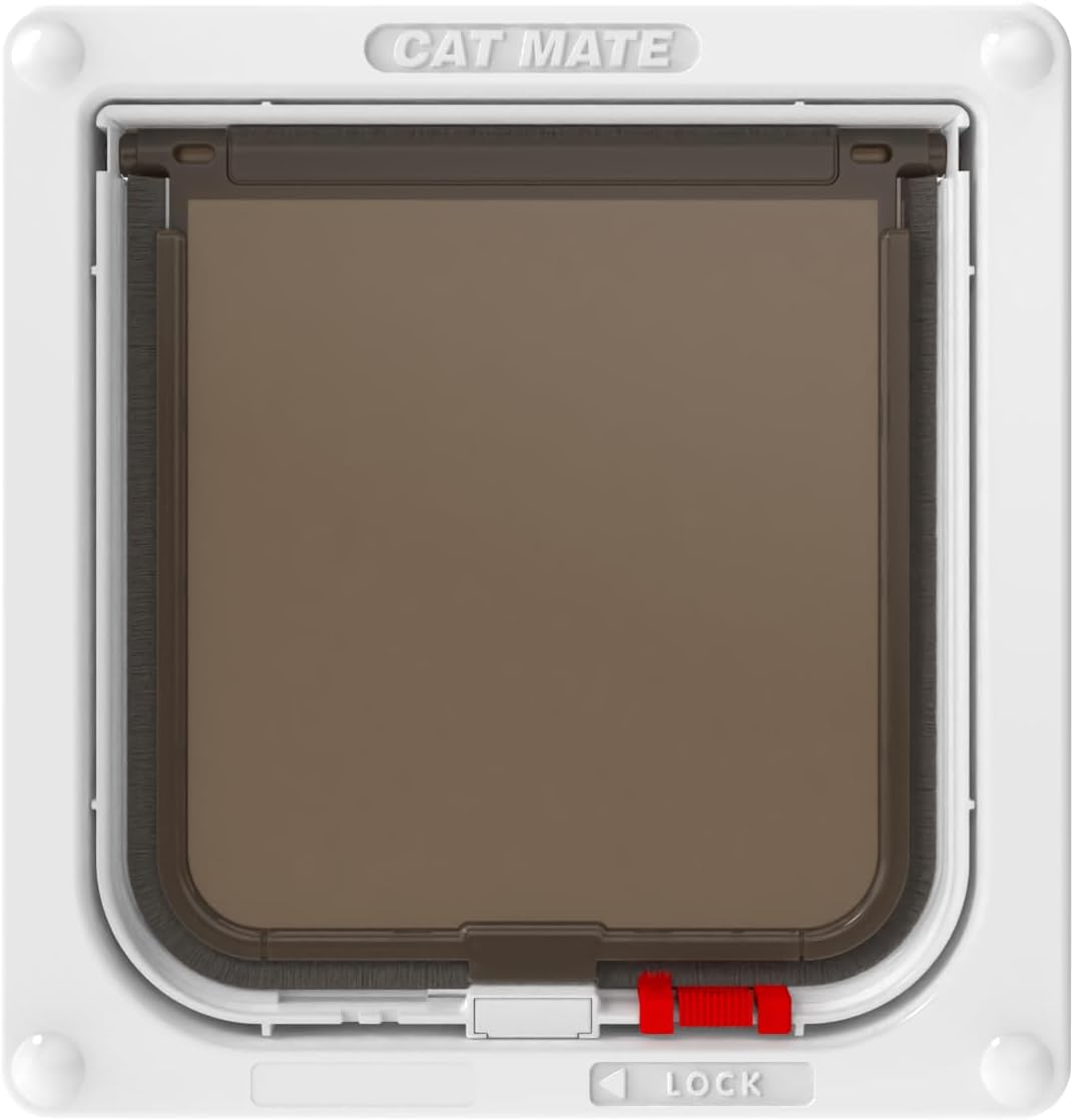 Cat Mate pet door with a brown flap on a white background