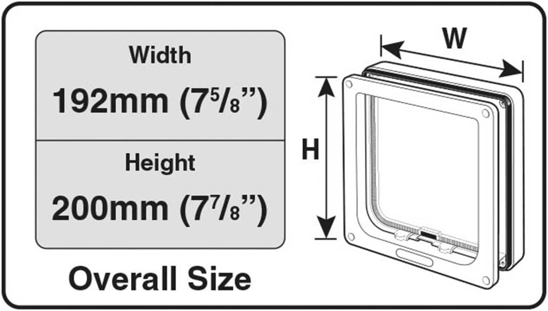 Measurement chart for a pet door with dimensions labeled.
