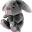 Plush dog toy rabbit with gray fur and pink inner ears on a white background
