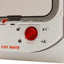 Close-up of a Cat Mate pet product with a red button and white casing.