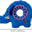 Blue elephant-shaped dog toy with a purple rope ring, featuring Kong branding, on a white background with measurements.