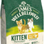 A 4kg bag of James Wellbeloved Kitten Rich in Turkey cat food, featuring a green and cream bag with illustrations of two kittens and a window showing the kibble inside.