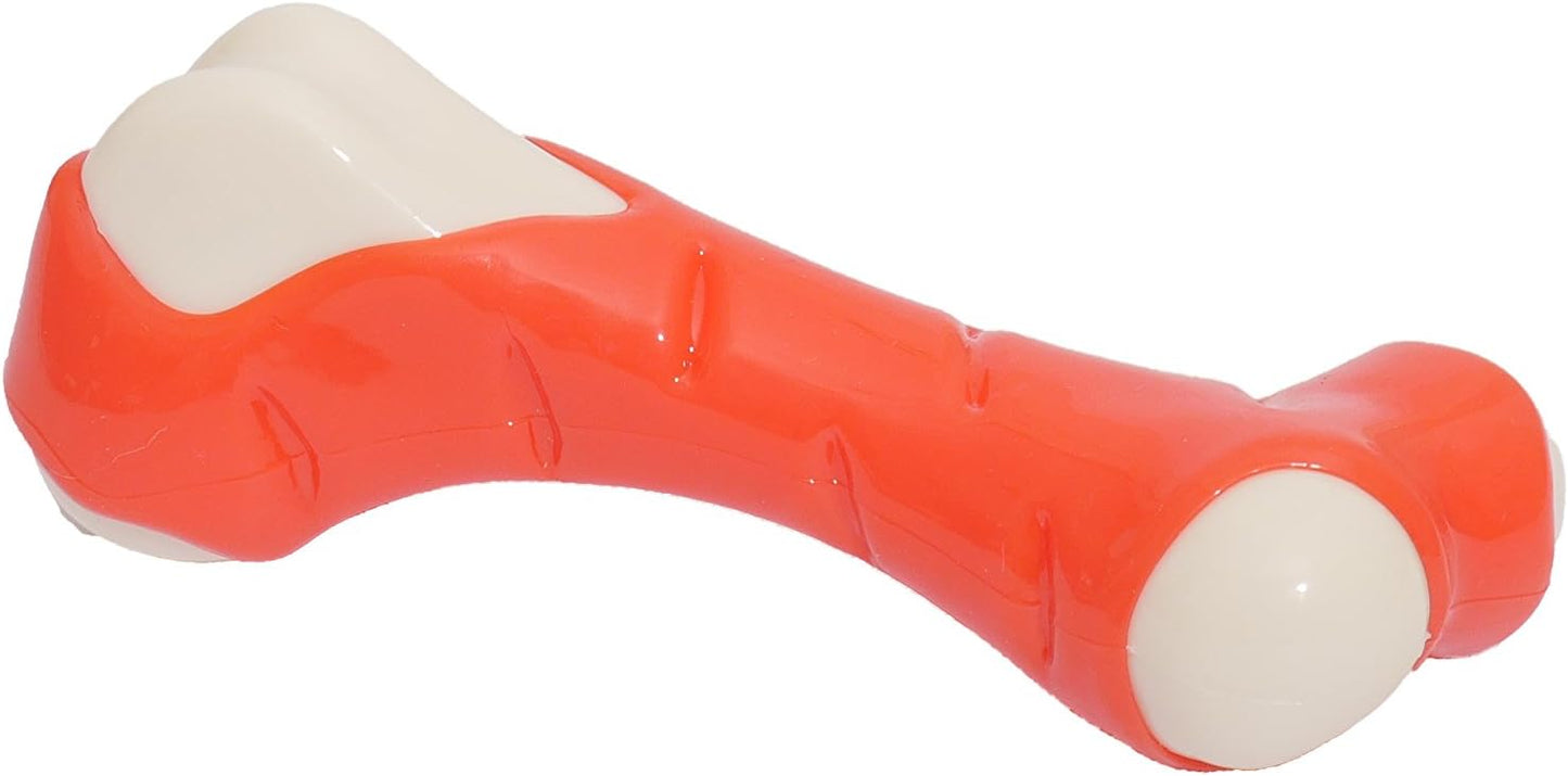 Red and white dog toy on a white background