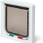 Pet door with a white frame and transparent flap on a white background