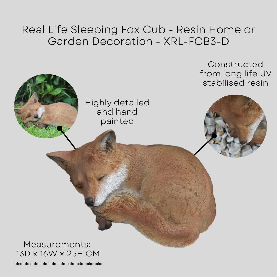 Vivid Arts Sleeping Fox Cub Ornament | 25cm Lifelike Statue