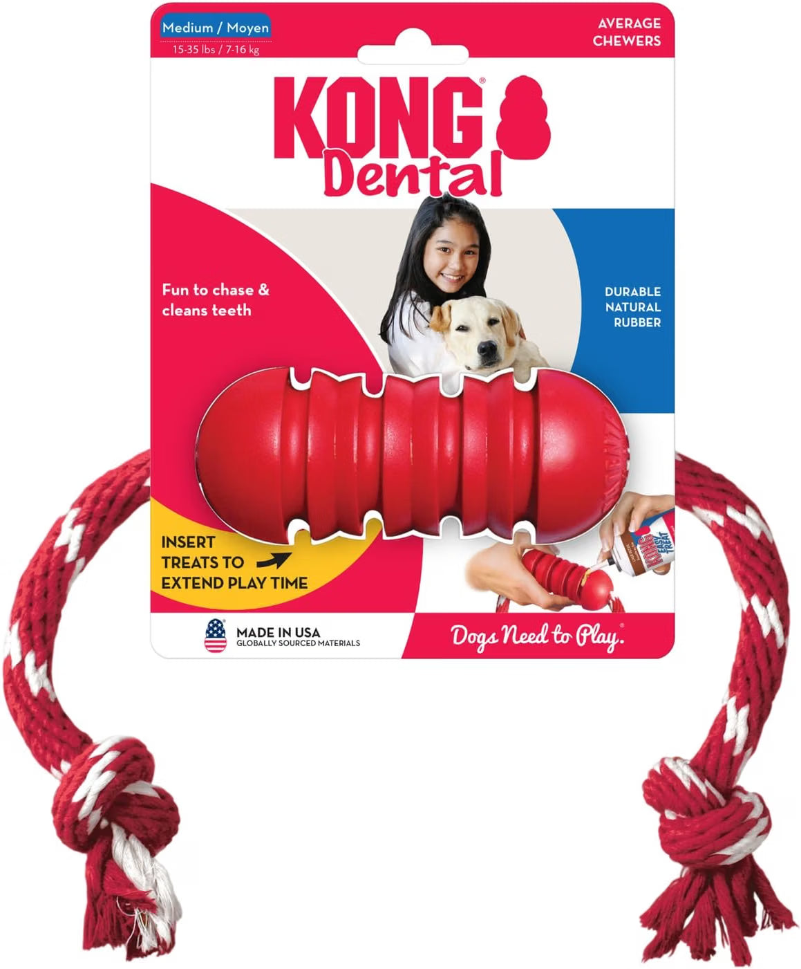 KONG Dental Dog Toy with Rope | Small & Medium