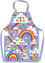 Colorful  children's apron with rainbow designs and text on a white background
