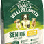 James Wellbeloved senior dog food packaging with images of dogs on a green and white background.
