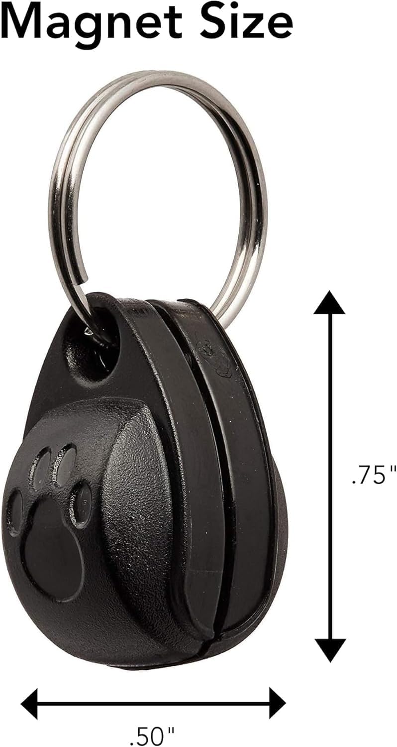 Black magnet with measurements on a white background