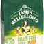Bag of James Wellbeloved grain-free dog food with images of dogs on a green background