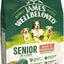 James Wellbeloved senior dog food packaging with images of dogs on a green and white background.