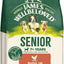 Bag of James Wellbeloved senior dog food with images of dogs on a green and white background.