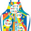 Colorful children's apron with motivational phrases on a white backgrounds 
