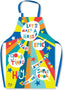 Colorful children's apron with motivational phrases on a white backgrounds 