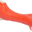 Dog toy shaped like a bone with a red body and white ends on a white background