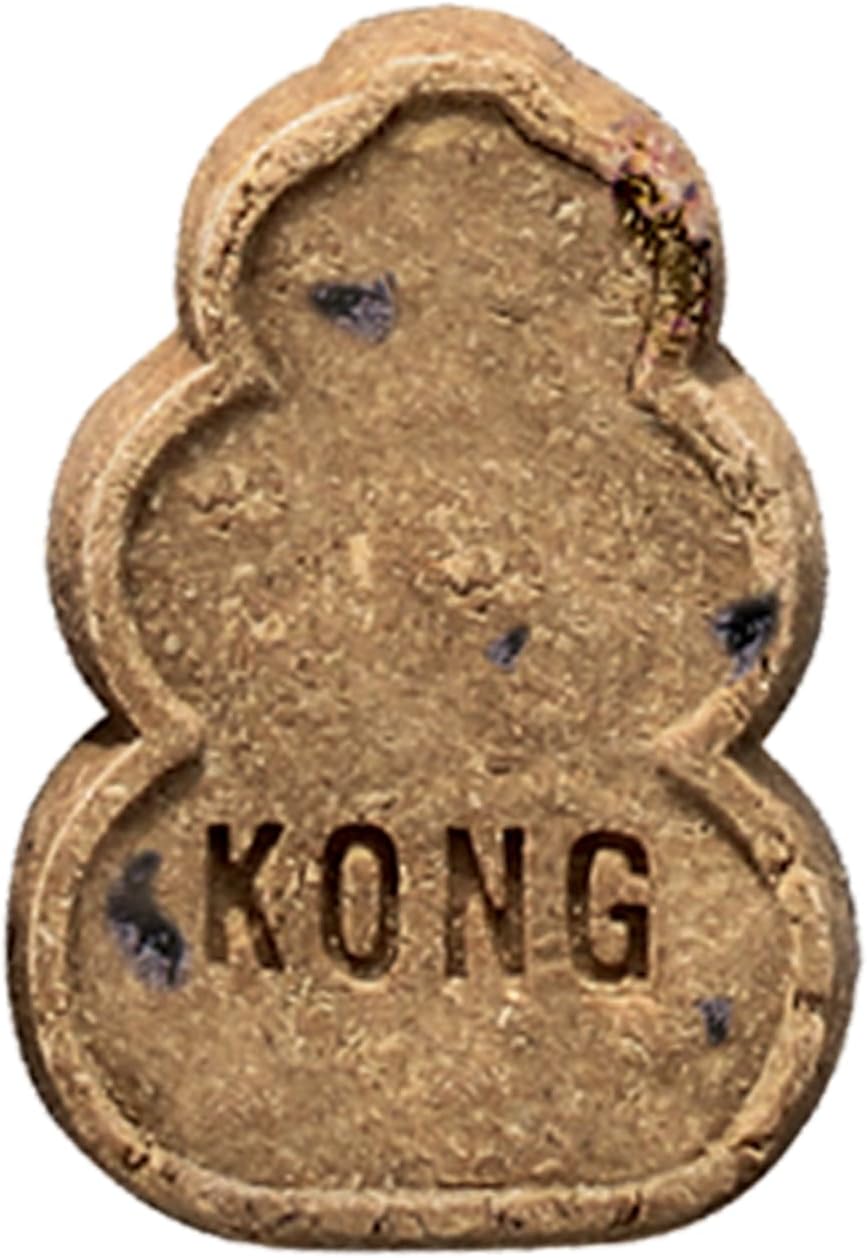 Bronze-colored dog treat shaped like a dog with 'KONG' branding on a white background