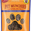 Package of Pet Munchies Venison Strips dog treats with orange background