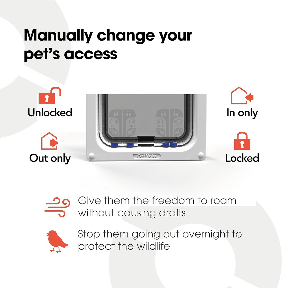 Cat Mate 4-Way Locking Large Cat Flap (221) For Large Cats & Small Dogs White Secure Double Lock Silent & Draught Proof