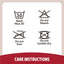 Care instructions label with symbols and text on a beige background