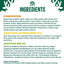 An ingredients panel graphic for a dog supplement, featuring a white background with a dark green header and footer. The text details the composition, analytical constituents, and additives per kg of the product.
