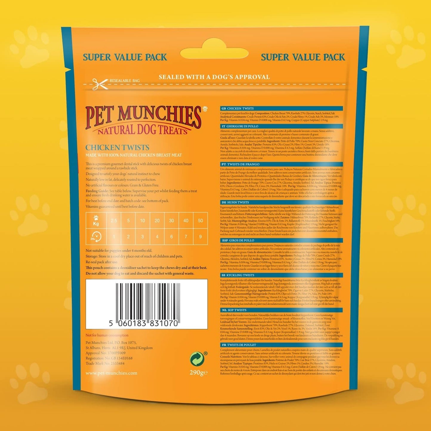 Pet Munchies Gourmet Dental Twist Dog Treats Chicken or Duck